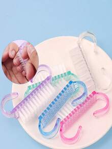 指甲清洁刷，用于清洁指甲，钩针编织刷头，符合人体工学的粉色手柄，小型除尘刷，去除指甲灰尘，塑料清洁刷，美甲沙龙清洁工具，除尘小刷，非常适合美甲和足疗，高效清洁手指和指甲，无异味