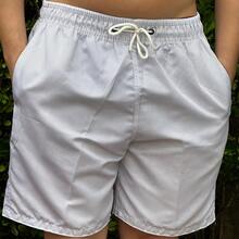 Men's Bermuda Shorts, Thick Tactel Fabric, Striped, Drawstring, Knot Detail. - 淺灰色 - 查看 1