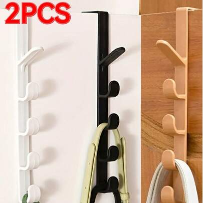 2个多功能衣架，节省空间的门钩，多用途收纳挂钩，耐用ABS塑料材质，安装简便。每个衣架有5个挂钩，可用于悬挂外套、毛巾、帽子、包包等。适用于浴室、卧室、衣柜，可用作衣柜挂钩、收纳挂钩、实用挂钩、房间装饰配件、卧室装饰配件 | 万圣节、圣诞节礼物 | 节日装饰