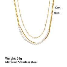 18K Gold Plated Stainless Steel Vintage Snake Bone Wrapped Pearl Necklace, Layered Choker Necklace, Elegant Gift For Women, Suitable For Daily Wear Or Christmas Gift - Gold - View 4