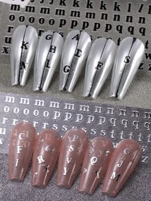 6片字母美甲贴纸，英文字母美甲贴花，3D自粘金属金色、银色、黑色、白色、蓝色、粉色、玫瑰金美甲贴纸，字母美甲用品，适合女性和女孩DIY美甲装饰美甲配件 - 彩色 - 查看 11
