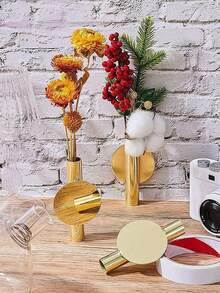 1pc Gold Wall Mounted Flower Tube, Adhesive Wall Hanging Floral Holder, Minimalist Open Tube Design For Home Office Living Room Bedroom Flowers Display. - Gold - View 2