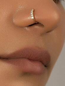 S925纯银几何水滴闪电鼻环/夹式穿孔饰品