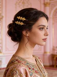 1 Pair Small Size Carved Metallic Gold-Plated Hair Clips For Women, Suitable For Middle Eastern Ramadan, Daily, Festival, Wedding, Party Wear, Jewelry Accessory, New Year Gift