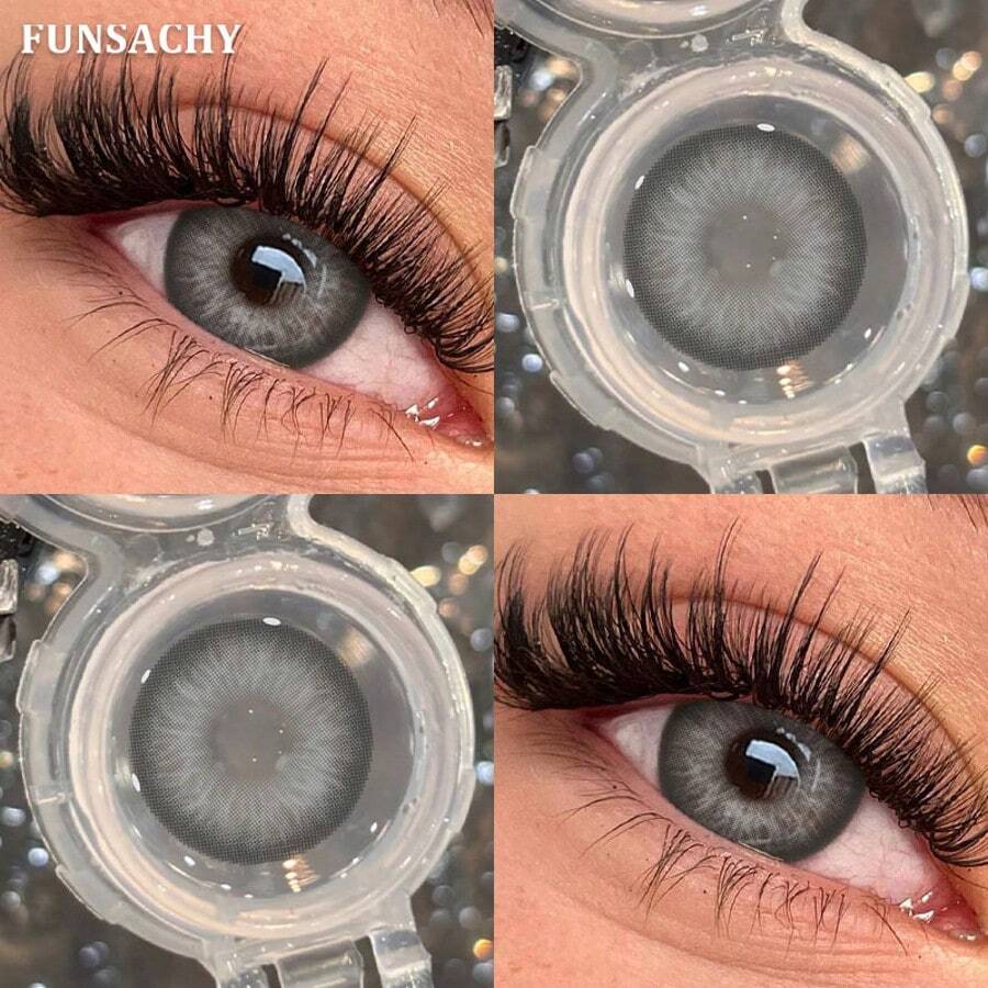 FUNSACHY Blue Big Eye Colored Contact Lenses (1 Pair) - Brown/Gray - Suitable For Student Use And Makeup Application