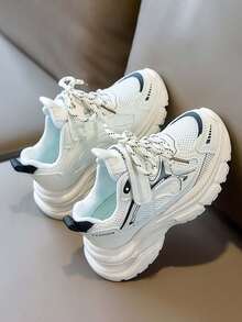 2025新款儿童厚底运动鞋，男女童网面透气运动鞋，魔术贴加厚鞋底防滑休闲鞋 - 白色 - 查看 4