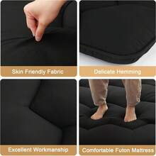 Colchón de piso de futón, 3 en grueso portátil roll up Tatami alfombra para dormir con espuma de alta densidad, cama plegable de piso para pequeños espacios habitación dormitorio apartamento, negro - Negro - Ver 7