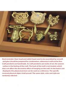 1pc Faux Copper Animal Wall Decor, Resin Crafts For Indoor Dining Room, Bedroom, Living Room (Random Style, Red Bow Decoration Included) - Multicolor - View 4