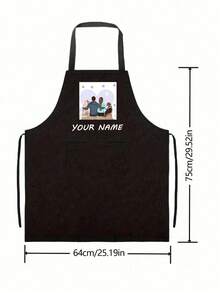 1pc Customized Black Kitchen Cooking Apron, Modern Polyester Oil-Proof Apron, Customized Kitchen Apron, Nordic Home Apron, Personalized Cooking Wear, Dust-Proof Chef Apron, Wedding Party Apron, Sleeveless Kitchen Wear, Customizable Text And Personalized Photo Cooking Utensils, Washing Gloves - Multicolor - View 9