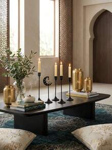 1个复古铁艺烛台，金属装饰，奢华烛台，简约设计，适合家居装饰、浪漫晚餐，星月灯笼造型