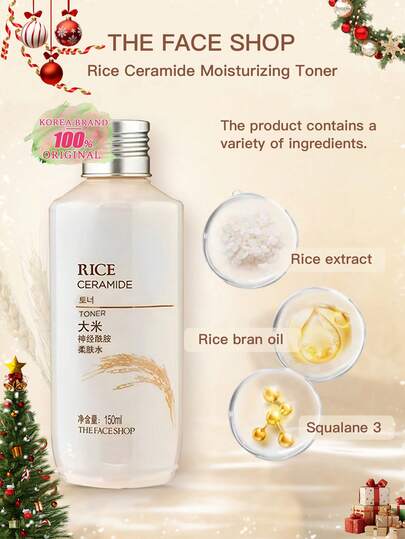 The Face Shop Fissure Rice Ceramide Moisturizing Toner, Djup återfuktning, Innehåller risextrakt, Naturlig återfuktning, Vitgörande effekt, Koreansk kosmetika, 150 ml/5,07 fl oz, Presentset