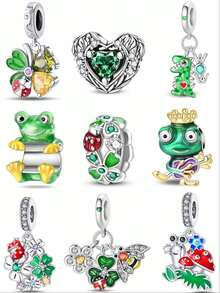 1个幸运四叶草甲虫安全扣，新鲜四叶草锆石，蘑菇蜗牛，幸运四叶草蜗牛，攀岩青蛙，蜜蜂花，活力之心，惊喜恐龙，欢乐青蛙吊坠，DIY创意手工，适合生日和节日礼物 - 彩色 - 查看 1