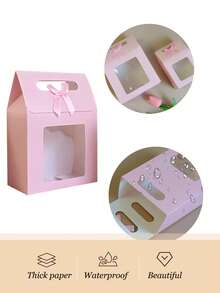 5/10pcs Pink Gift Boxes With Bows, Handheld Gift Boxes With Transparent Display Window, Suitable For Bridal Shower, Holiday Birthday Party Supplies, Back To School Gift Bags, Suitable For Small Business Classroom Gifts, Wedding Decoration Supplies - Pink - View 5