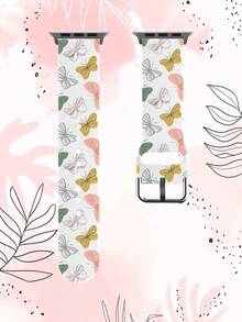 1pc Minimalist Butterfly Pattern TPU Watch Band Compatible With 38/40/41/42/44/45/49mm Ultra/SE/9/10/8/7/6/5/4/3/2/1 - Multicolor - View 1