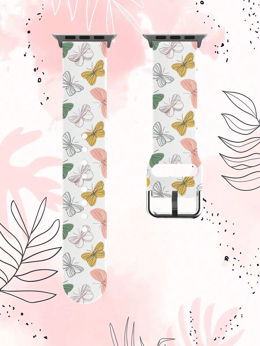 1pc Minimalist Butterfly Pattern TPU Watch Band Compatible With 38/40/41/42/44/45/49mm Ultra/SE/9/10/8/7/6/5/4/3/2/1 - Multicolor - View 1