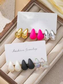 Set de 6-24 piezas de aretes con forma de gota de agua hechos de material CCB de color dopamina, livianos, adecuados para uso diario, oficina y atuendos de fiesta de mujeres - Multicolor - Ver 3