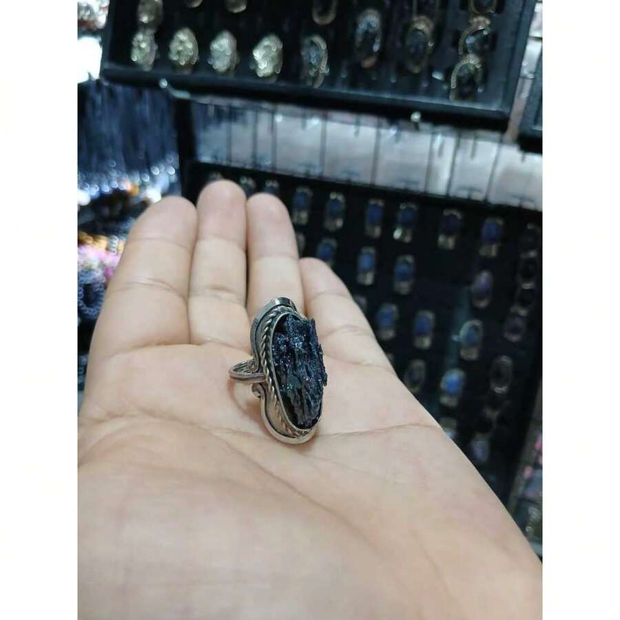 Natural Stone Ring, Alpaca Craft, Adjustable, Peruvian, Unique Art, Biojewelry - 彩虹碧璽 - 查看 1