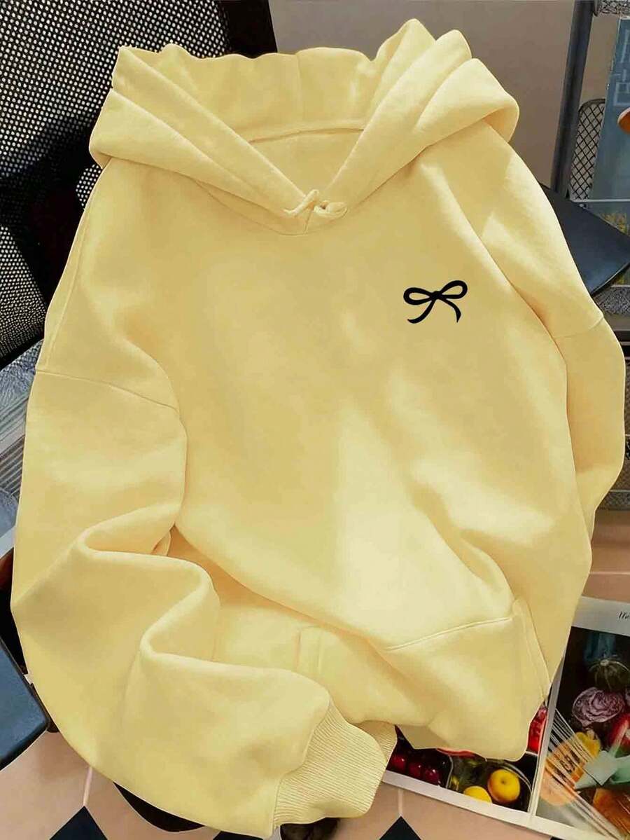 Cute Versatile Bow Pattern Women's Long Sleeve Pocket Casual Sweatshirt