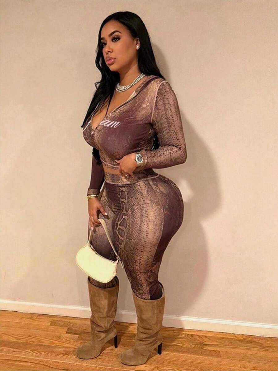2026 Women's Fall Dress - EU US Style Elegant Sexy Wrap Waist Bodycon Long Sleeve Solid Dress - 蛇紋 - 查看 1
