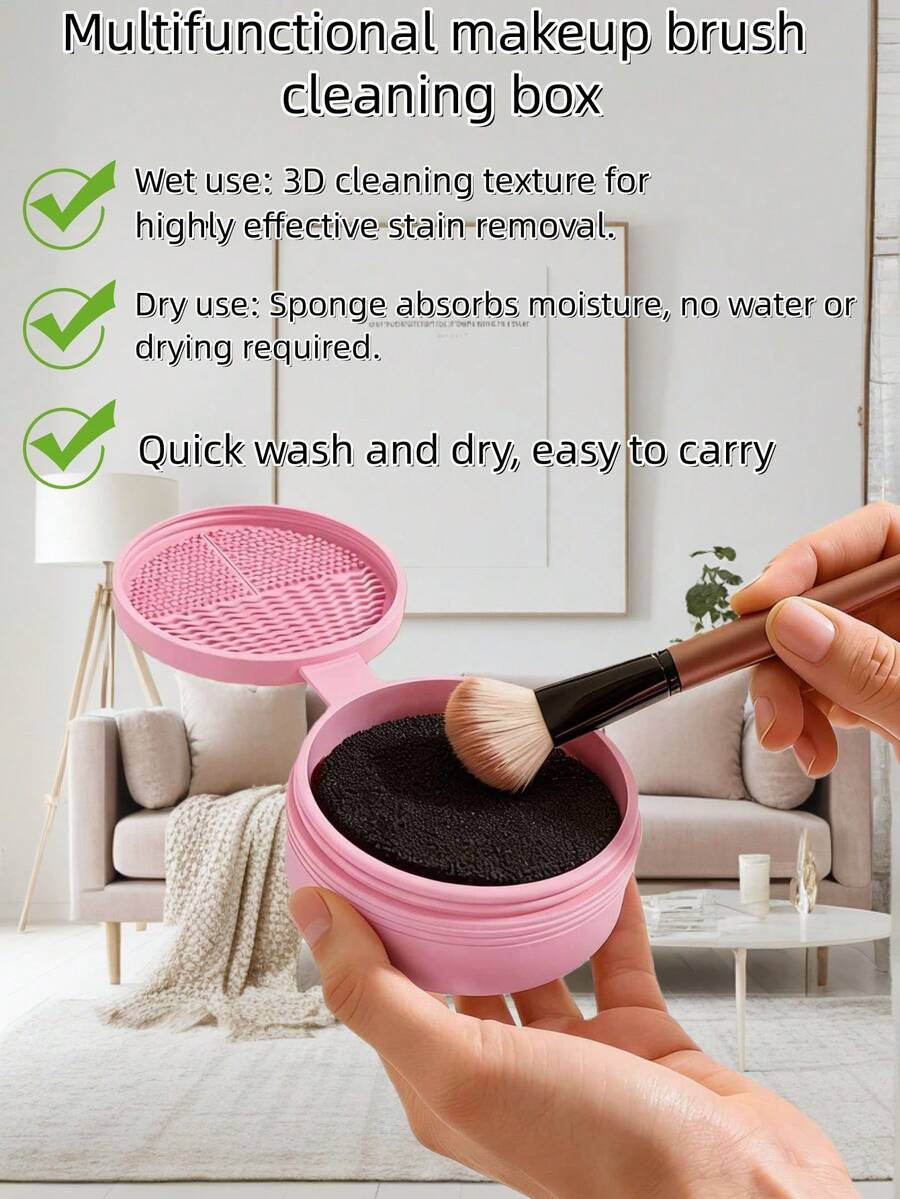 Silicone Scrub Pad, Round Shape With Cover, Cleaning Tool, Dry Cleaning Sponge, Cleaning Box, Brush - Multicolor - View 1