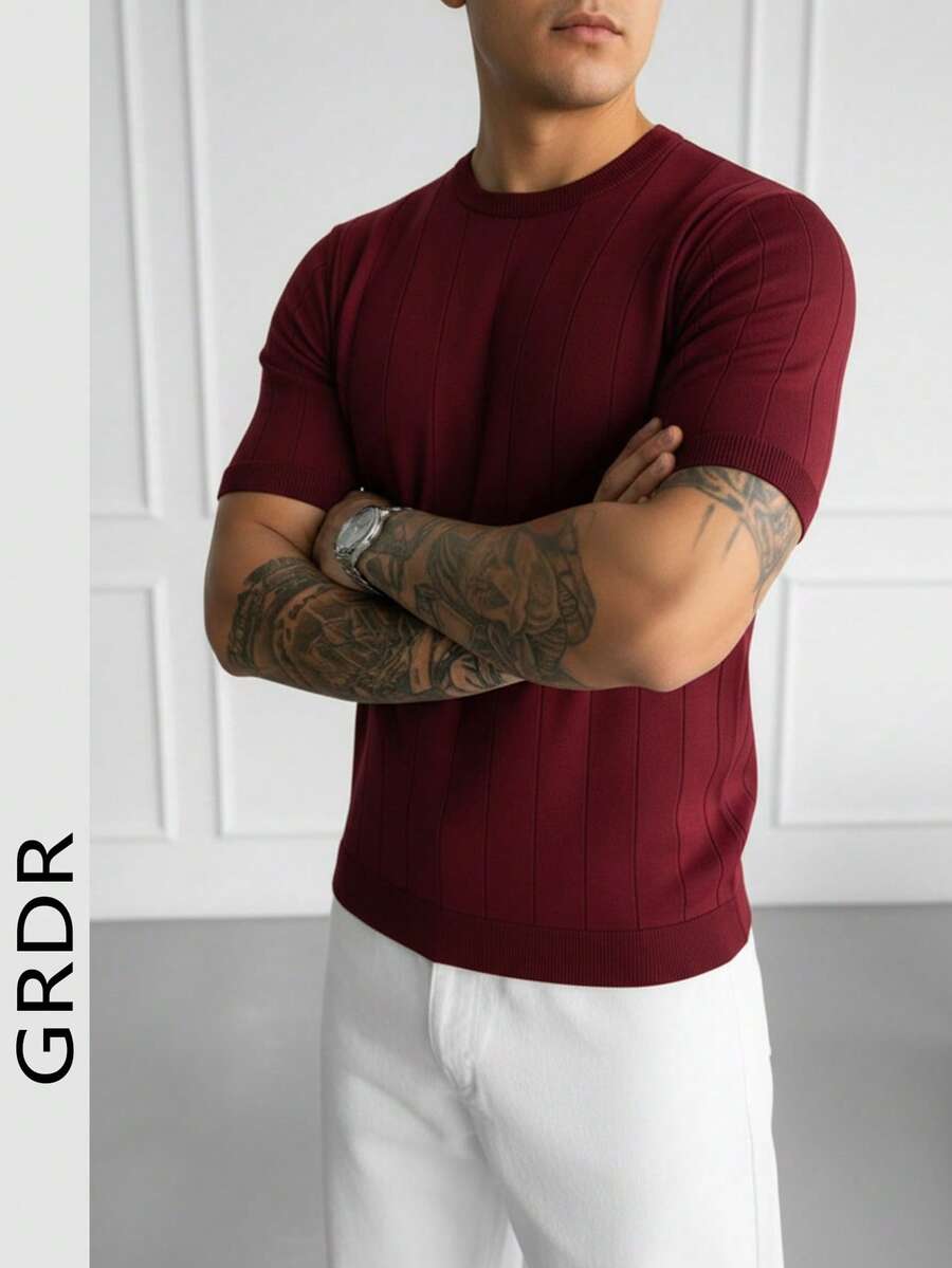 GRDR 男士夏季纯色 Polo 领短袖针织衫，适合夏季外出穿着，时尚造型必备单品