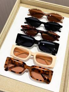 6pcs Plastic Multi-Color Geometric Full Frame Decorative Classic Fashion Fashion Glasses For Women, Suitable For Holiday Gifts, Tropical Beach Vacation, Family Outings, Outdoor Attire, Dating Outfits, And Fashion Accessories - 6pcs 紋茶米粉組合 - 查看 7