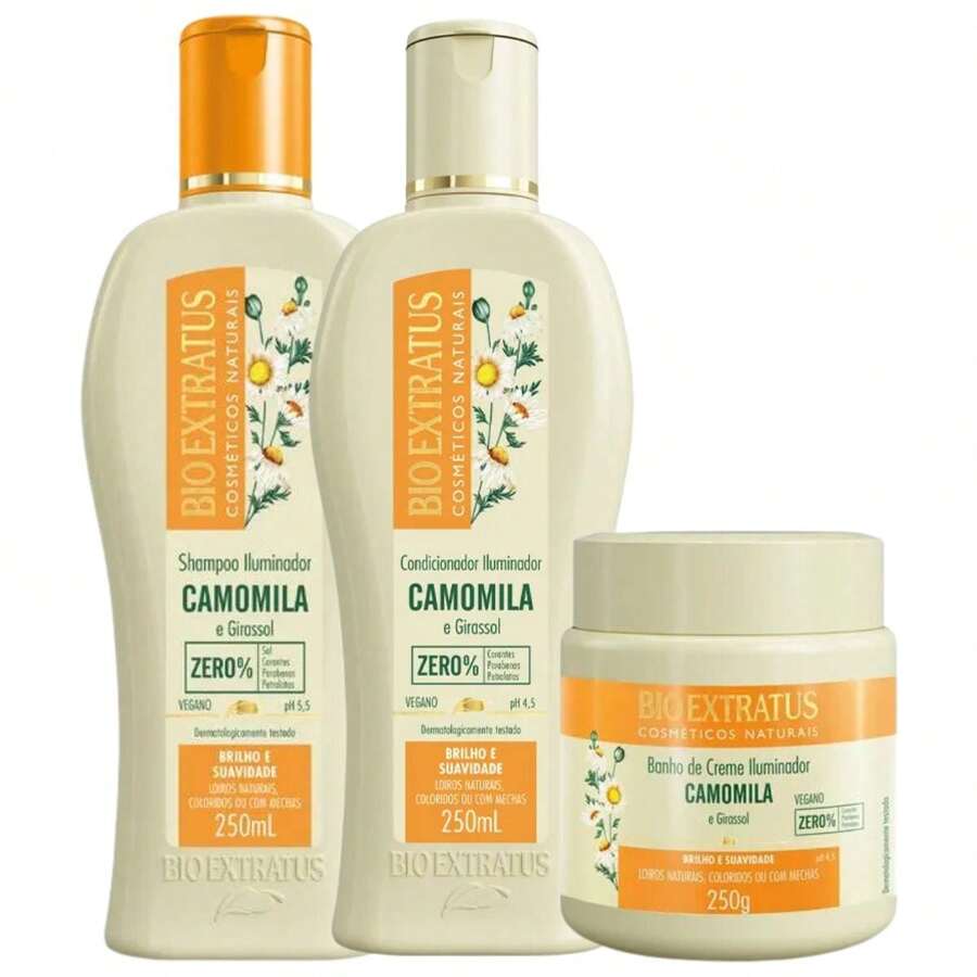 Kit Bio Extratus Camomila & Girassol Shampoo 250ml + Condicionador 250ml + Banho de Creme 250g - Nutritivo - Visão 1