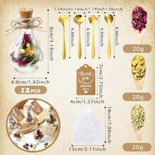 Set Tea Party Favors Glass Tea Jar Teaspoon Organza Bag Gift Tag Rope Wedding Gifts For Guests Wedding Party Favors Dried Flower Included - 如圖 - 查看 2