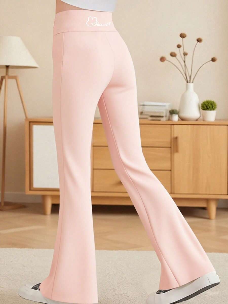 Quần ống loe cho bé gái, quần ống ôm dáng thường ngày, quần ống loe họa tiết cá mập hình thỏ, quần legging yoga thể thao ôm dáng cho trẻ em. - Hồng - Xem 1