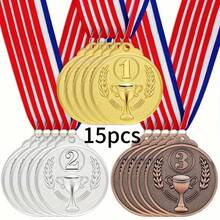 6枚奖牌套装，包括金牌、银牌和铜牌，适用于比赛奖励、一等奖、二等奖和三等奖，适合运动会、庆祝活动、体育比赛奖品，经久耐用，用途广泛，也可用于派对礼品、课堂奖励、才艺表演、拼字比赛、生日派对、团体活动、篮球比赛、足球比赛、家庭聚会，男女皆宜。 - 彩色 - 查看 10