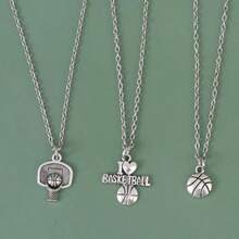 3piezas Collar De Baloncesto De Aleación Para Parejas Con Colgante De Canasta Para Amantes Del Deporte Y Símbolo Para San Valentín Aniversarios Y Ocanes Especiales - como en la foto - Ver 4