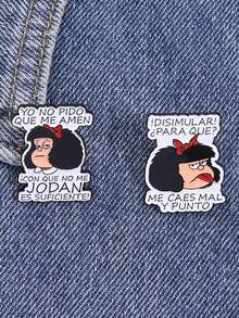2 piezas Pines de esmalte con personajes de cómic, broches pequeños y lindos de niña, insignias de solapa, joyería de dibujos animados, regalo para amigos - Multicolor - Ver 6