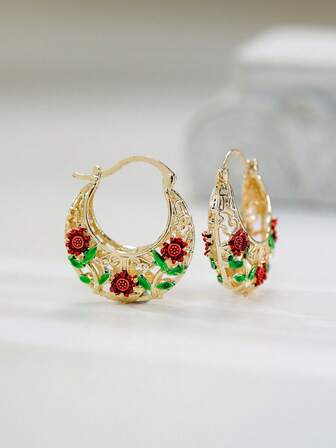Stylish Earrings Featuring A Hollow Pendant Shaped Like A Flower Basket, Perfect For Both Everyday Wear And Special Events