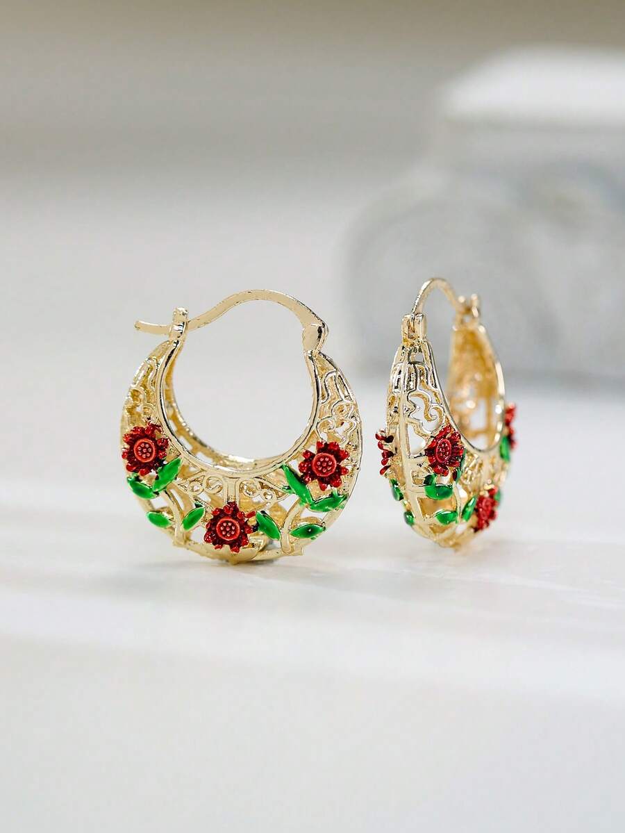 Đôi bông tai thời trang với mặt dây chuyền rỗng hình giỏ hoa, hoàn hảo cho cả trang phục hàng ngày và các sự kiện đặc biệt.