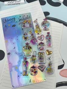 Cute Cartoon Scented 3D Liquid Quicksand Stickers, Fun Glitter Shaking Toys, Embossed Stickers, Kawaii Girls Decor DIY PVC Stickers, Decorations - Gifts. Perfect For Home Room Decor, Party Decor, Birthday Gifts And Various Holiday Gifts, Fashionable. Fashion Item. Luxury. Sewing. DIY. - Multicolor - View 11