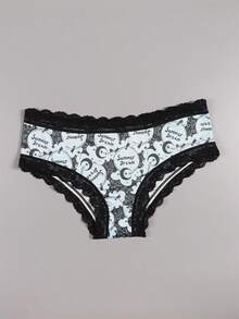 Dircho 5条装女士可爱图案撞色蕾丝比基尼内裤 - 南瓜/爱心/蝙蝠/眼睛图案，丝滑柔软舒适贴身内衣，弹力透气松紧腰日常内衣套装 - 彩色 - 查看 6