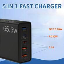 65.5W USB快速充电站，多端口充电器，5个端口[3个USB端口*2个USB-C端口]，支持PD 30W和QC 20W 3.1A快速充电，配备英国插头适配器，兼容笔记本电脑、17/16/15/14/13/12/11英寸iPad、Galaxy S21/S22/S23/S24、平板电脑等。 - 英規插(220-240V) - 查看 3
