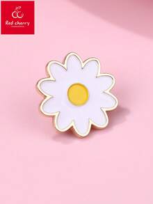 1pc Girls Sunflower Zinc Alloy White Oil Drop Gold Plated Cute Badge Brooch, Suitable For Daily Hat Accessories - White - View 1