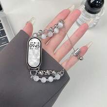 适用于小米8/9/10的奢华可调节不锈钢表带，珍珠链条设计，优雅玫瑰金表带，适合女士智能手表，舒适耐用，宛如珠宝表带