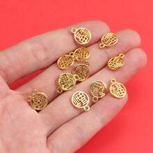 30pcs Hollow Blessing Plaque Accessories, DIY Jewelry Supplies, Blessing Character Woven Bracelet, Necklace, Beading, Bag Pendant (Approx. 1cm Diameter) - Multicolor - View 6