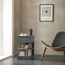 SoBuy 兩個套窄款床頭櫃，帶一個抽屜和兩個擱板，現代風格，臥室儲物櫃，床頭櫃尺寸：寬39厘米 x 深39厘米 x 高65厘米，灰色，型號：FBT49-HGx2 - 淺灰色 - 查看 1