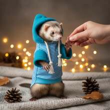 Small Pet Harness Vest And Leash Set For Ferrets, Hooded Clothes, Suitable For Outdoor Walks With Ferrets, Rabbits, Ferrets, Guinea Pigs, Rabbits, Hamsters, Puppies, And Kittens (Blue/Black And White Striped Clothes + Leash) - Multicolor - View 7