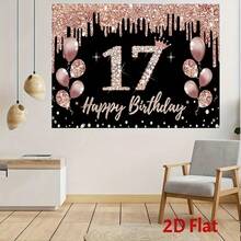 1 Stück 17. Geburtstags Party Hintergrund - Roségold, glänzende Sterne & Kronen Design, Polyester Fotografie Hintergrund, geeignet für Feier, Veranstaltung, Studio & Geburtstags Dekoration