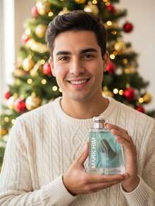 Perfume de hombre MARK HIM 100ml Perfume hombre | Frasco diseño vela náutica azul | Fragancia acuática fresca con notas de manzana verde y loto | Ideal para uso diario, gimnasio y regalos de Navidad, San Valentín o cumpleaños | Colonia con feromonas para atraer mujeres sexy - Multicolor - Ver 2