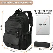Nasjac Mochilas para Laptop para Hombre y Mujer 36 L Mochilas de Viaje Impermeable de Gran Capacidad Mochila Adolescentes Casual Ligera para Portatil de 15.6 Pulgadas para Trabajo y Viajes - Negro1 - Ver 2