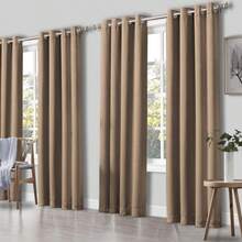 4 Panels Blackout Curtain Set, Indoor Curtains With High-Precision Grommet Top Hanging, Suitable For Living Room And Bedroom, Providing Light Blocking, Sun Protection And Privacy - 卡其色 - 查看 7