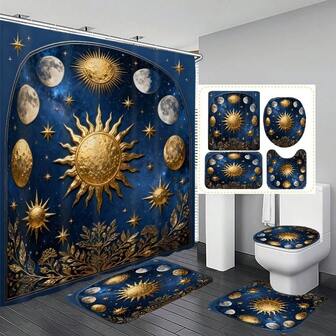 1ชิ้น/3ชิ้น/4ชิ้น ชุดม่านห้องน้ำพระจันทร์รอมฎอน, ประกอบด้วยแผ่นรองอาบน้ำกันลื่น, ฝาปิดชักโครก และพรม, 70.87x70.87 นิ้ว ผ้าโพลีเอสเตอร์กันน้ำ, มาพร้อมตะขอ 12 อัน, ของตกแต่งห้องน้ำซักเครื่องได้: ซักได้, กันลื่น, แผ่นรองรูปตัวยู, ม่านอาบน้ำ, ฝาปิดชักโครก, ของตกแต่งห้องน้ำพร้อมตะขอ