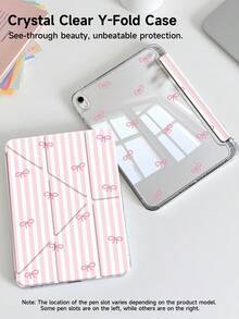 Pink Striped Bow Protective Case, Suitable For Air 4/5 10.9 Inch, 7/8/9 10.2 Inch, (A16) 11 Inch (11th Gen, 2025 Model), With Apple Pencil Slot, Compatible With Samsung Galaxy Tab A9 11 Inch, Tab A9 8.7 Inch, Personalized Tablet Protective Cover, Cute Style, Back To School, Valentine's Day, New Year Gift - Multicolor - View 3