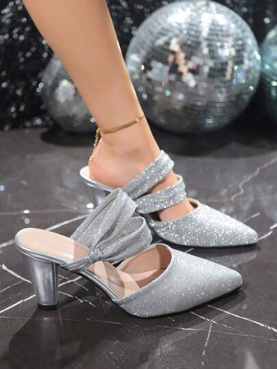 Fashionable Pointed Toe Mule Sandals For Women, Fairy Style High Heel Slip-On Shoes
