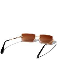 Stylish Rectangular Frameless Glasses With Gradient Lenses - Zinc Alloy Metal Frames, Polycarbonate, And Lightweight Design For Parties, Everyday Fashion, Women, And Men - Màu Khaki - Xem 4